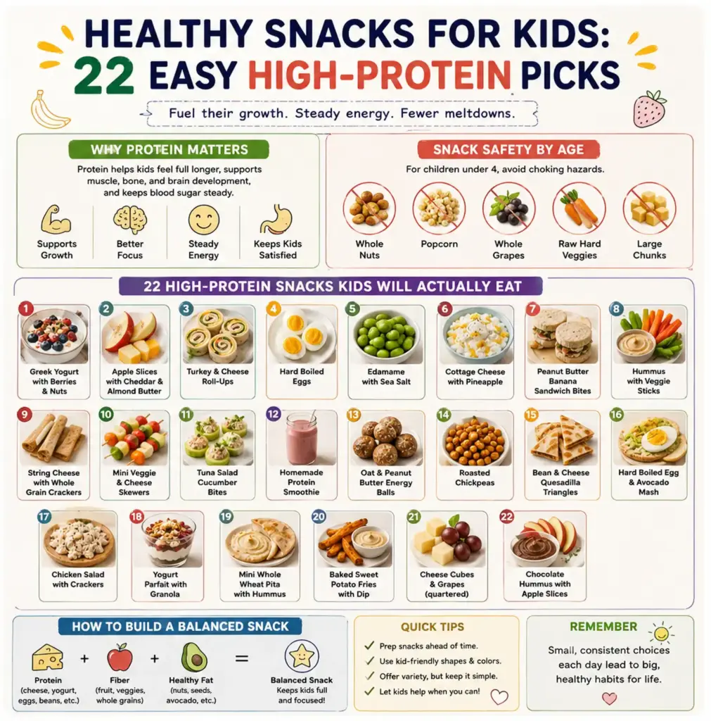 22 healthy high protein snacks for kids with protein benefits snack safety and balanced snack tips