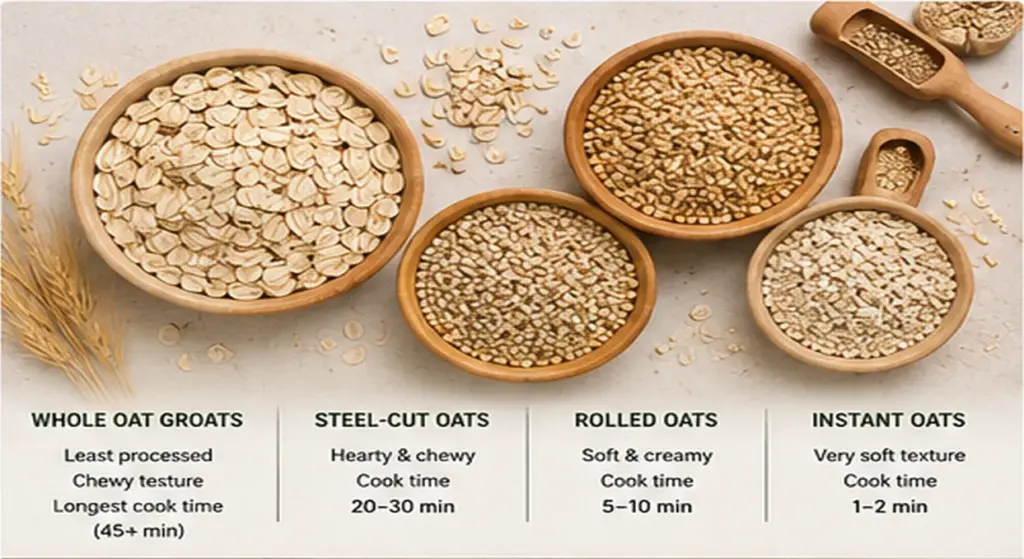 Comparison of whole oat groats, steel-cut oats, rolled oats, and instant oats