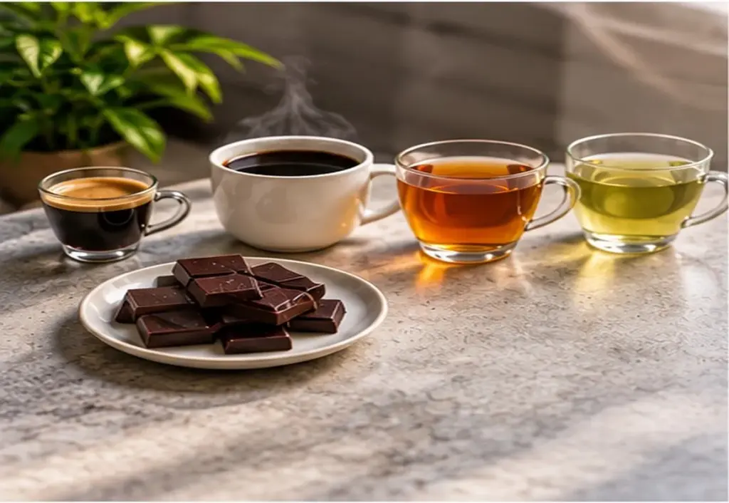 Dark chocolate compared with coffee espresso black tea and green tea