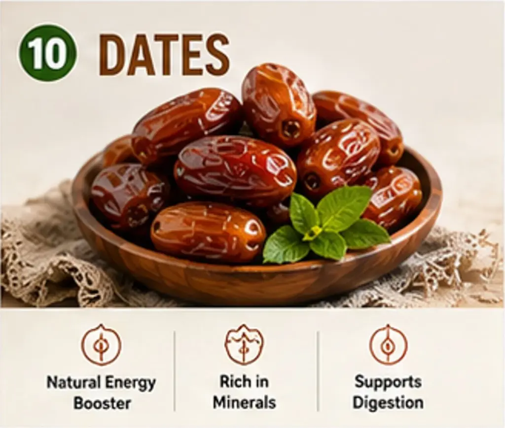 Fresh dates providing natural energy, fiber, potassium, and minerals
