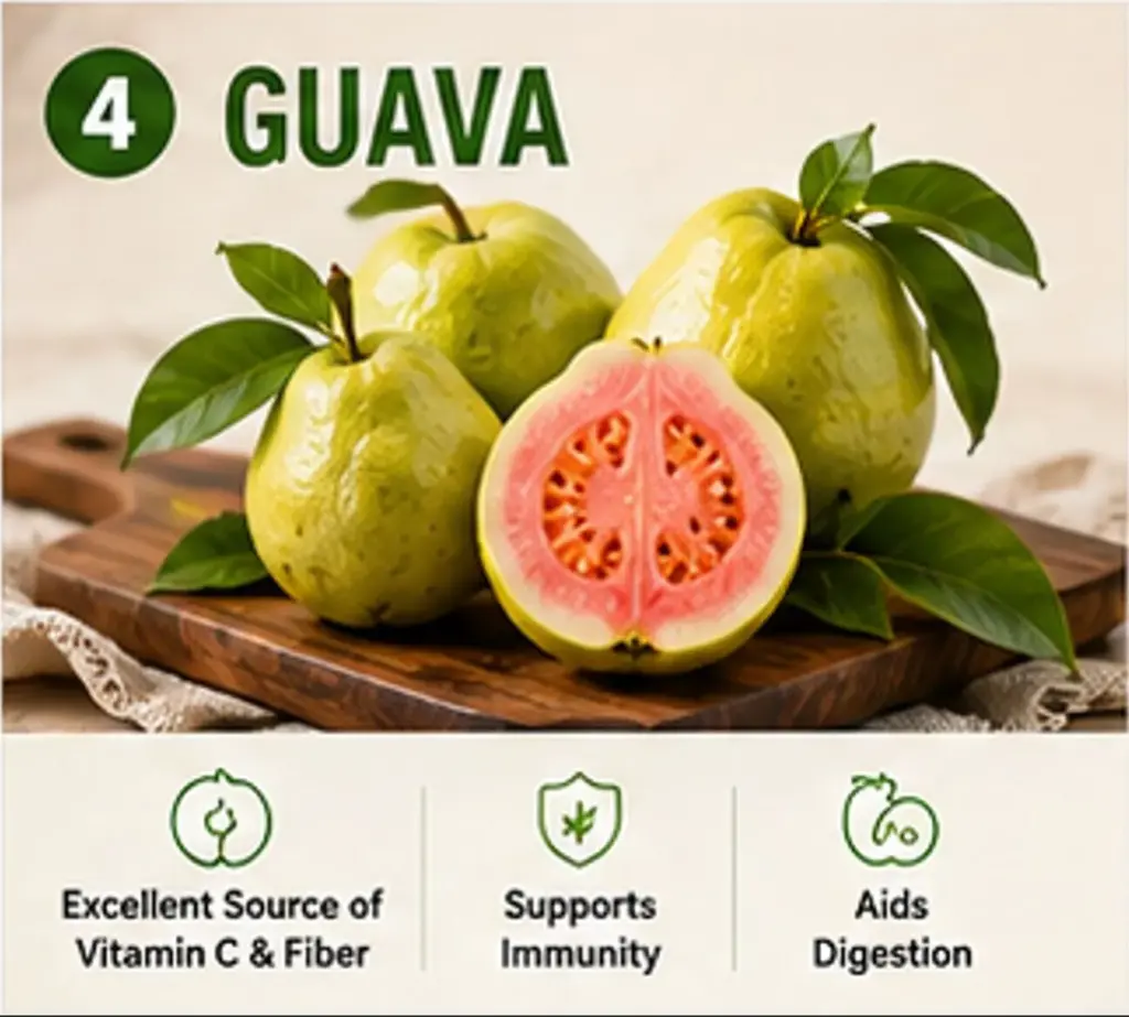Fresh guava rich in vitamin C and dietary fiber