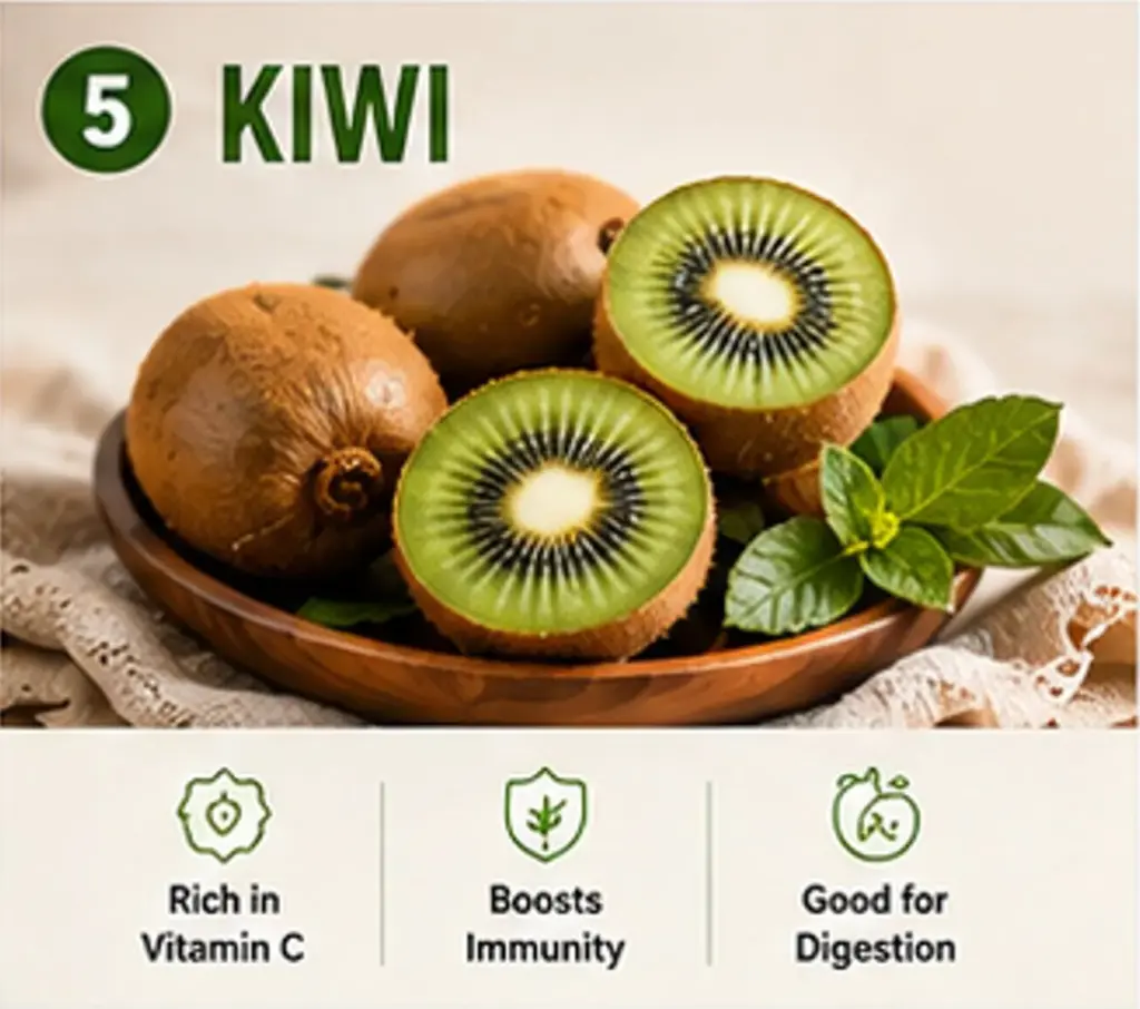 Fresh kiwi fruit with vitamin C, fiber, and digestive enzymes
