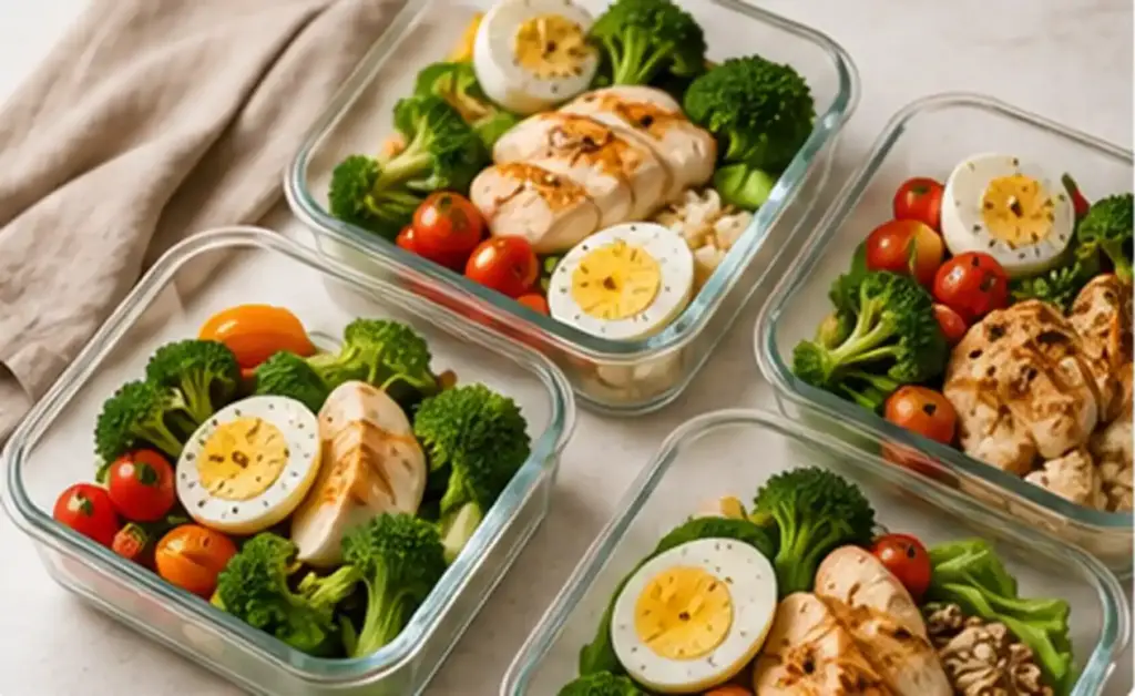 Healthy meal prep with hard boiled eggs for a balanced weight loss meal plan