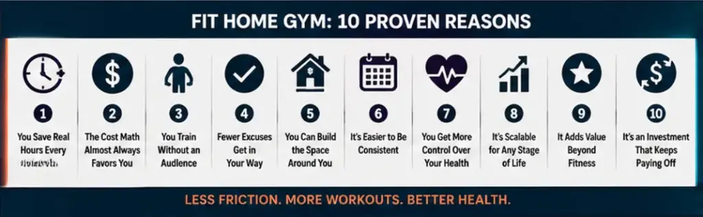 Infographic showing 10 proven reasons to invest in a fit home gym