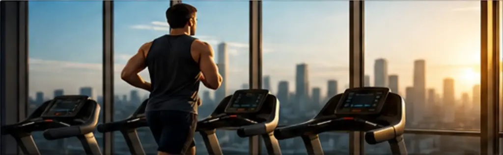 Man doing cardio on a treadmill in a modern 24 hour gym