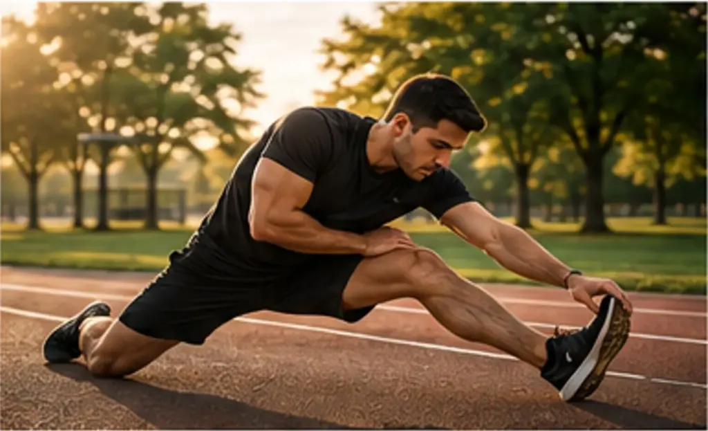 Man stretching before an outdoor running workout