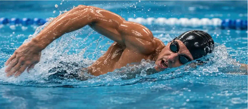 Man swimming freestyle for upper body cardiovascular endurance