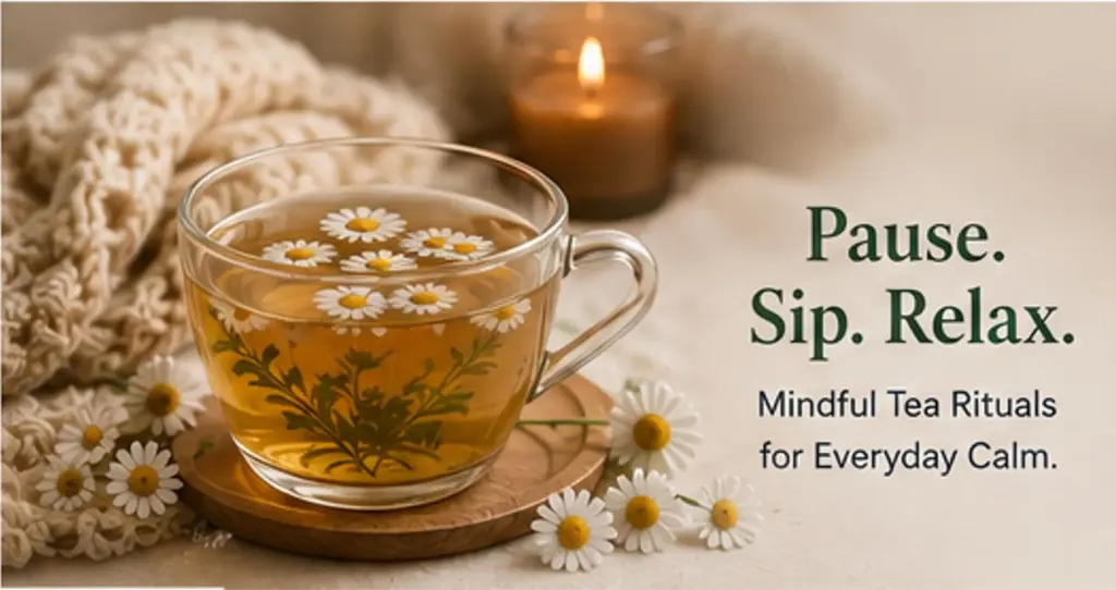 Mindful tea ritual with chamomile tea for relaxation and everyday calm