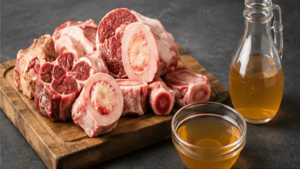 Raw beef marrow bones and oxtail for making beef bone soup