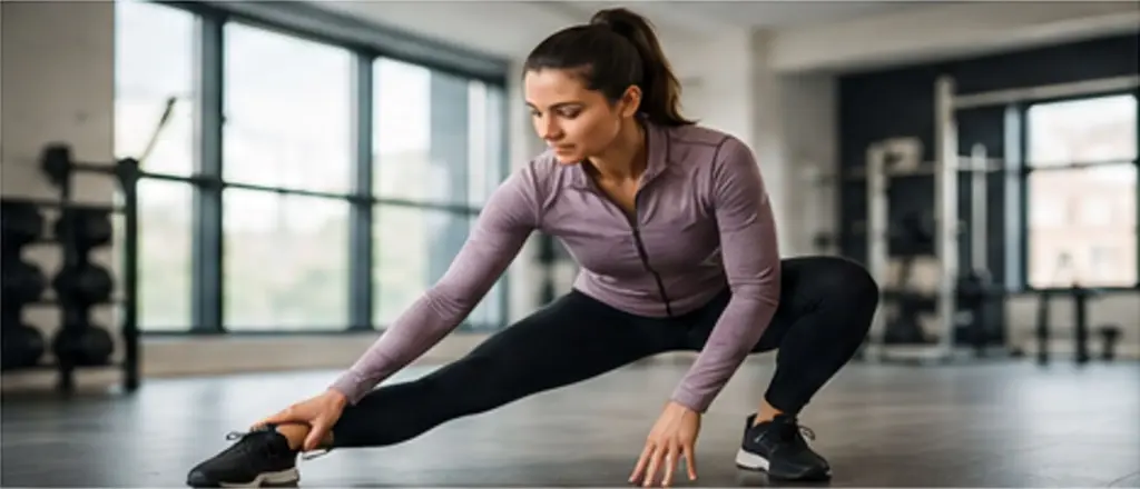 Woman doing dynamic warm up exercises before workout