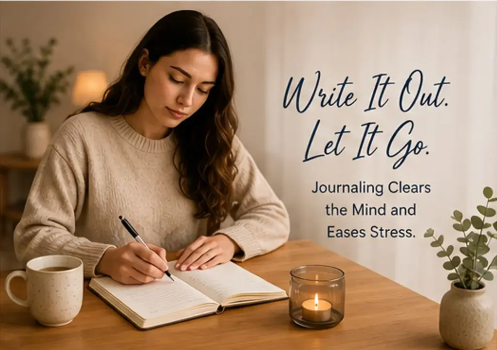 Woman practicing expressive journaling to reduce stress and clear her mind