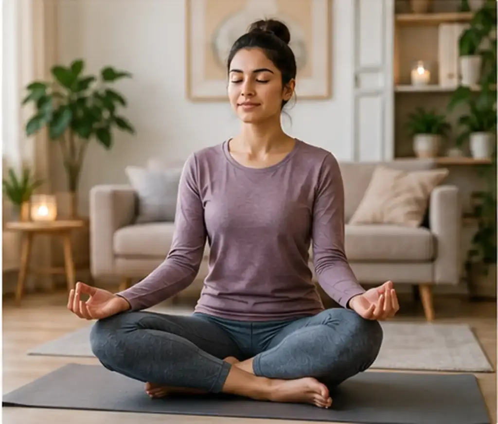 Woman practicing meditation to manage stress during fertility wellness