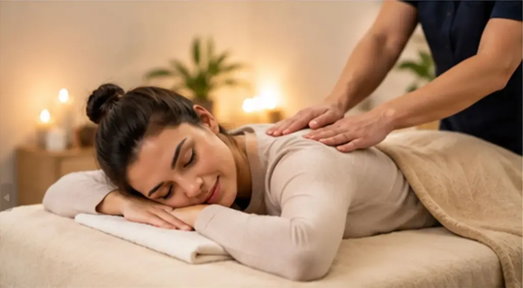 Woman receiving a relaxing healthy body massage for stress relief