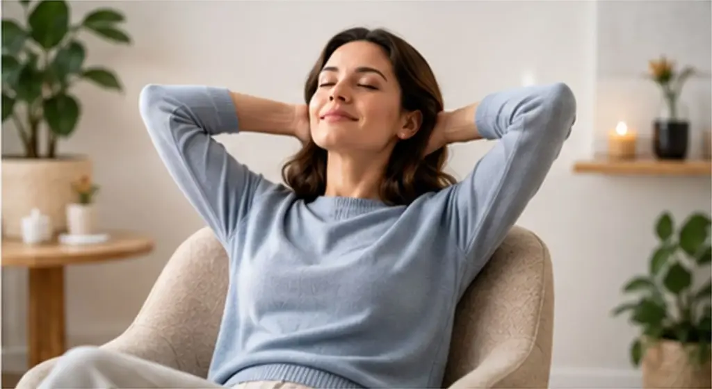 Woman relaxing peacefully after massage for stress and anxiety relief
