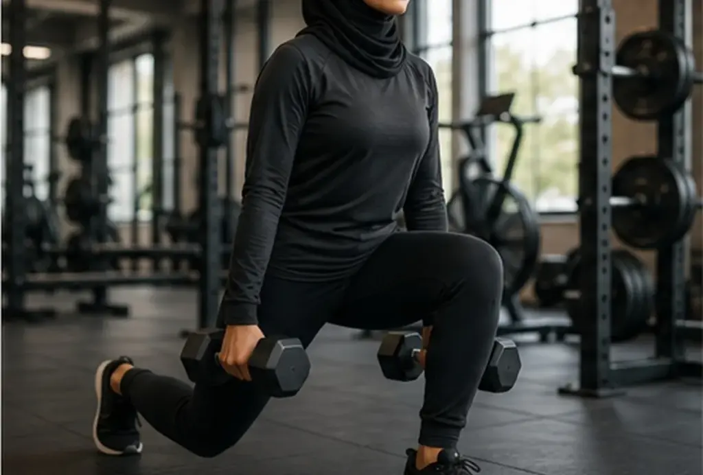 Woman strength training with dumbbells for fitness and long-term health