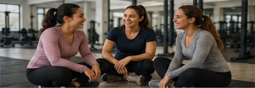 Women supporting each other in gym for motivation and consistency