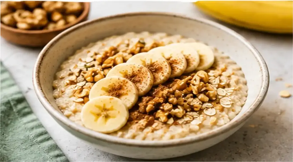 oatmeal with banana cinnamon and walnuts alkaline breakfast recipe