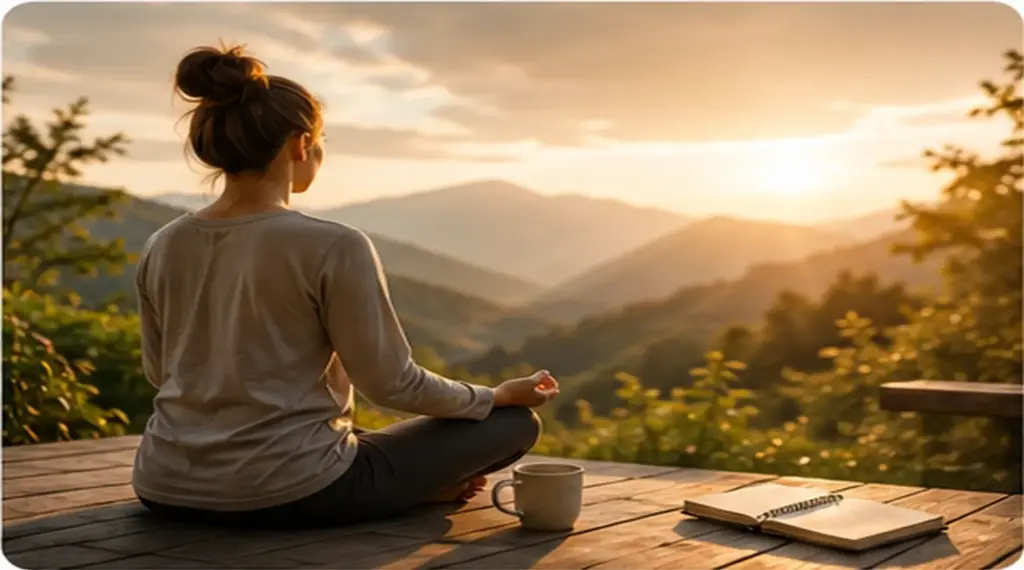 person practicing meditation outdoors in nature for mental wellness