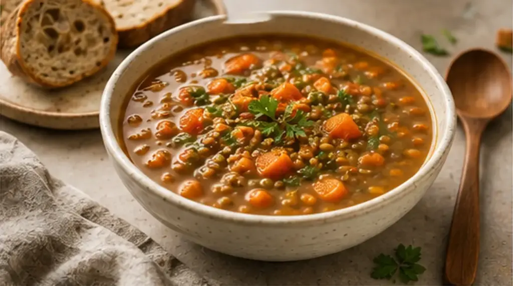 warm lentil vegetable soup plant based alkaline recipe